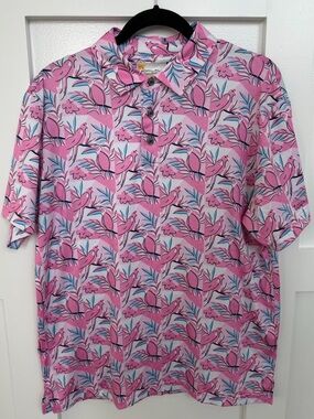 Men's Pink Tropical Bird Print Polo Shirt
